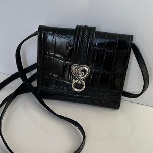 Brighton Black Croc Embossed Leather Wallet Crossbody Heart Clasp Purse